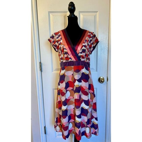 Boden Limited Edition 100% Silk A-Line Cap Sleeve Dot Abstract Design Dress 6US - Picture 1 of 9